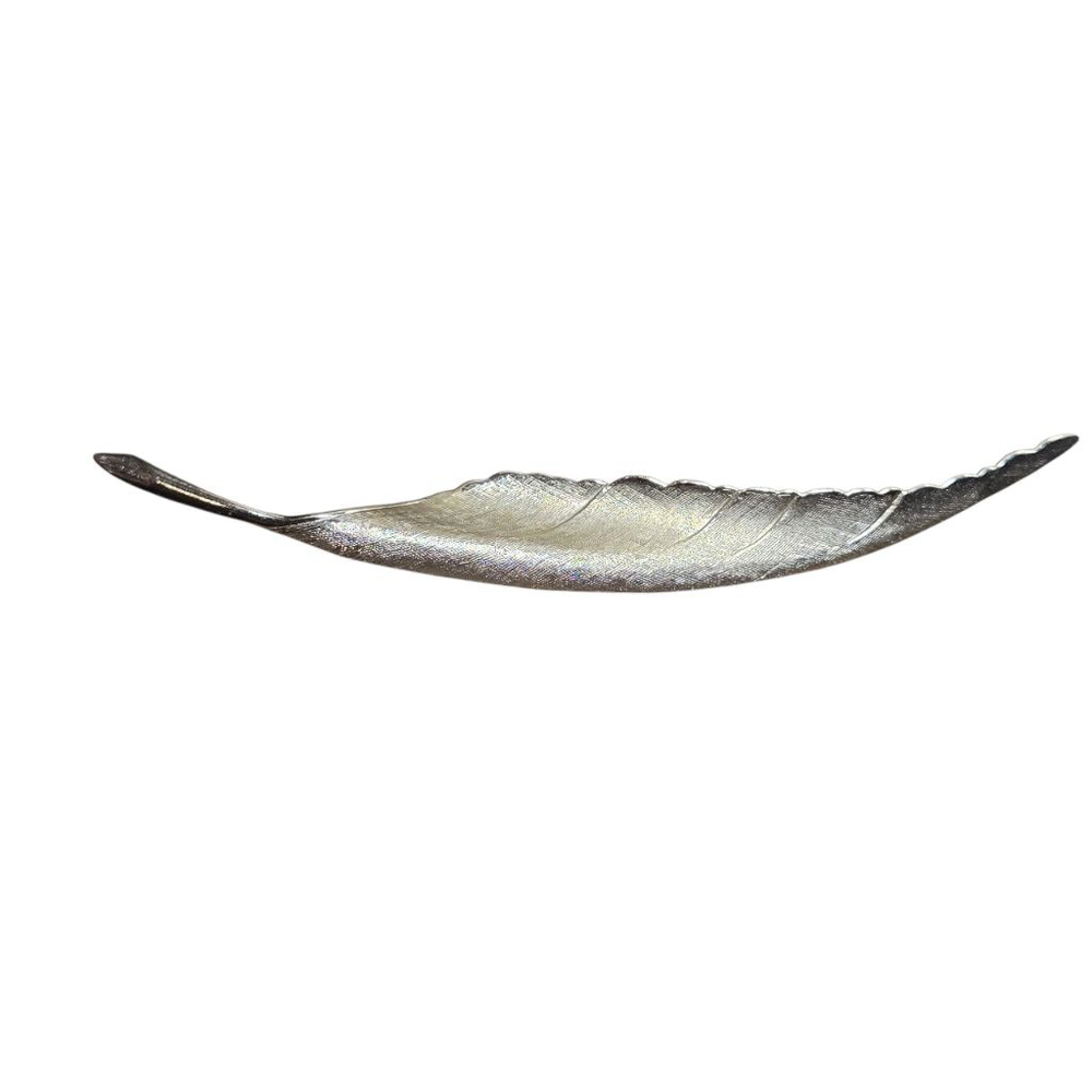Vintage Giovanni Brooch Silvertone Feather Pin 4" Long Dainty Leaf Autumn